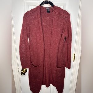 Cardigan Open Front maroon burgundy with pockets
